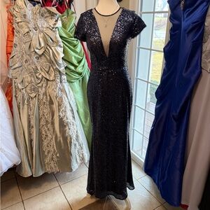 Betsy & Adam Navy Sequin Prom Dress special occasions